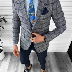 Sacou barbati slim fit cu carouri  3641 D2-1.3-Sacouri barbati