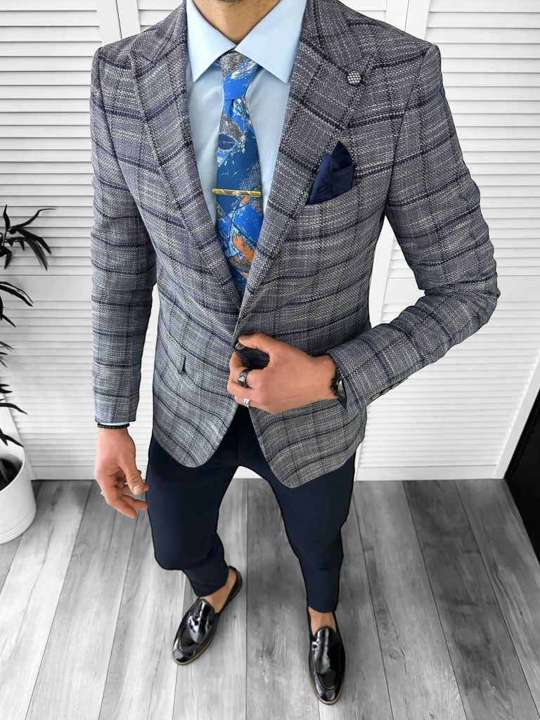 Sacou barbati slim fit cu carouri  3641 D2-1.3-Sacouri barbati