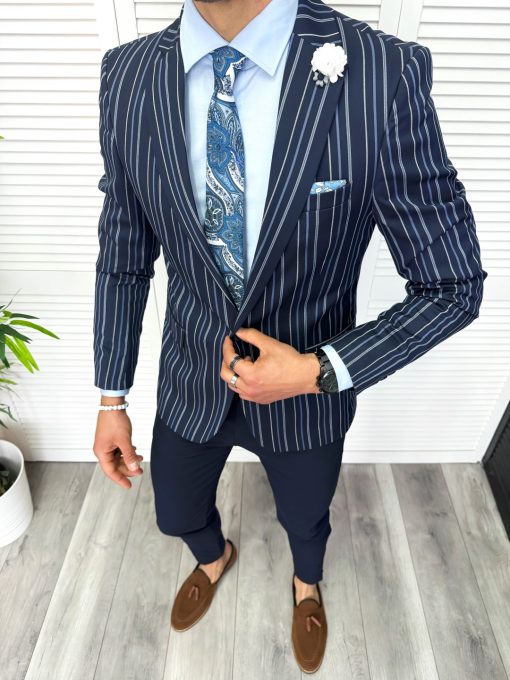 Sacou barbati slim fit  cu dungi  638 7-5.4-Sacouri barbati