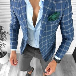 Sacou barbati slim fit in carouri 12715 X-Sacouri barbati