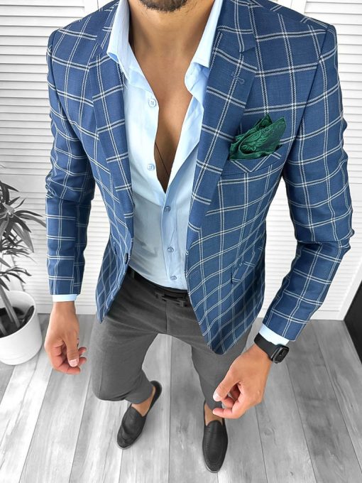 Sacou barbati slim fit in carouri 12715 X-Sacouri barbati