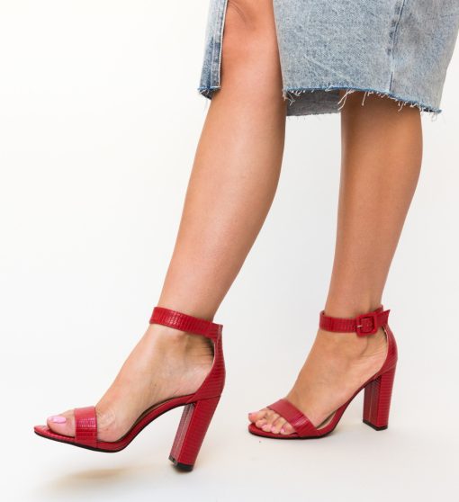 Sandale Finegan Rosii-Sandale cu toc-Sandale cu toc gros