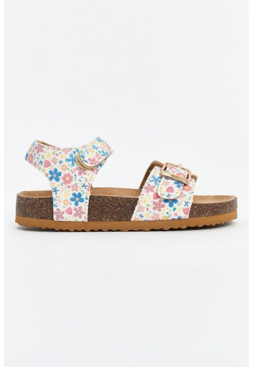 Sandale cu velcro si imprimeu floral-FETE/INCALTAMINTE/Sandale-INCALTAMINTE/Sandale