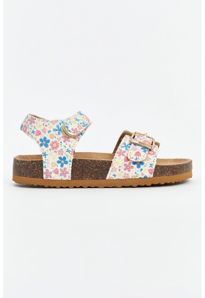 Sandale cu velcro si imprimeu floral-FETE/INCALTAMINTE/Sandale-INCALTAMINTE/Sandale