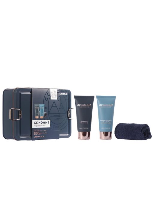 Set Cadou On the Go - GC Homme Fine Grooming - Gel de Dus - Sampon pentru Par si Barba - Prosop Reutilizabil - Cutie Metalica Reutilizabila cu Inchidere -  3 articole-BARBATI/INGRIJIRE COSMETICA/Ingrijire corp-INGRIJIRE COSMETICA/Ingrijire corp