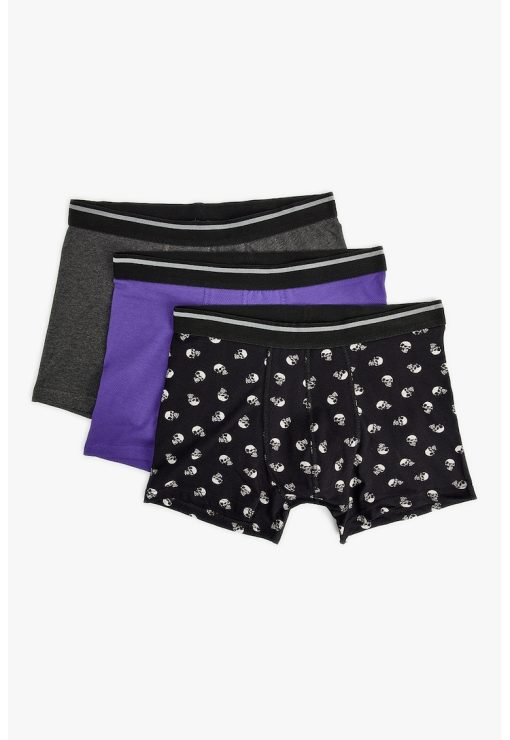 Set de boxeri cu imprimeu grafic si model uni - 3 Perechi-BARBATI/IMBRACAMINTE/Lenjerie intima-IMBRACAMINTE/Lenjerie intima