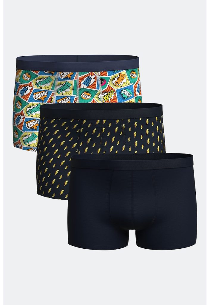 Set de boxeri cu model si uni - 3 perechi-BARBATI/IMBRACAMINTE/Lenjerie intima-IMBRACAMINTE/Lenjerie intima