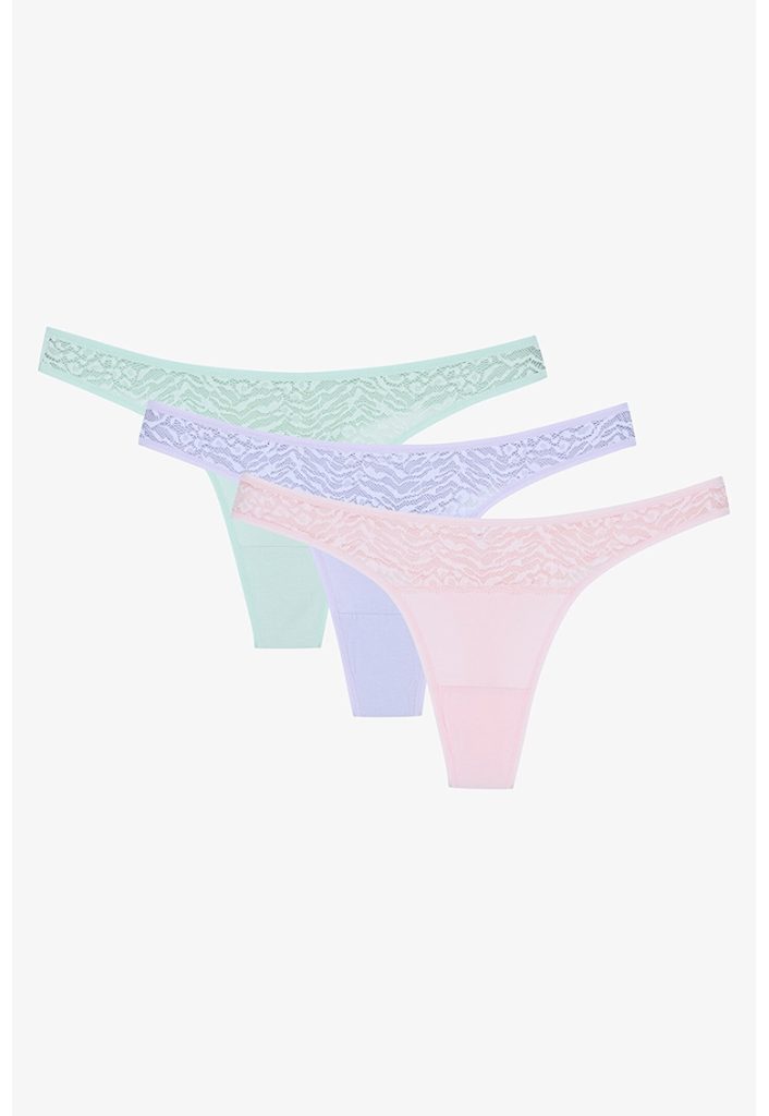 Set de chiloti tanga cu dantela - 3 perechi-FEMEI/IMBRACAMINTE/Lenjerie intima-IMBRACAMINTE/Lenjerie intima