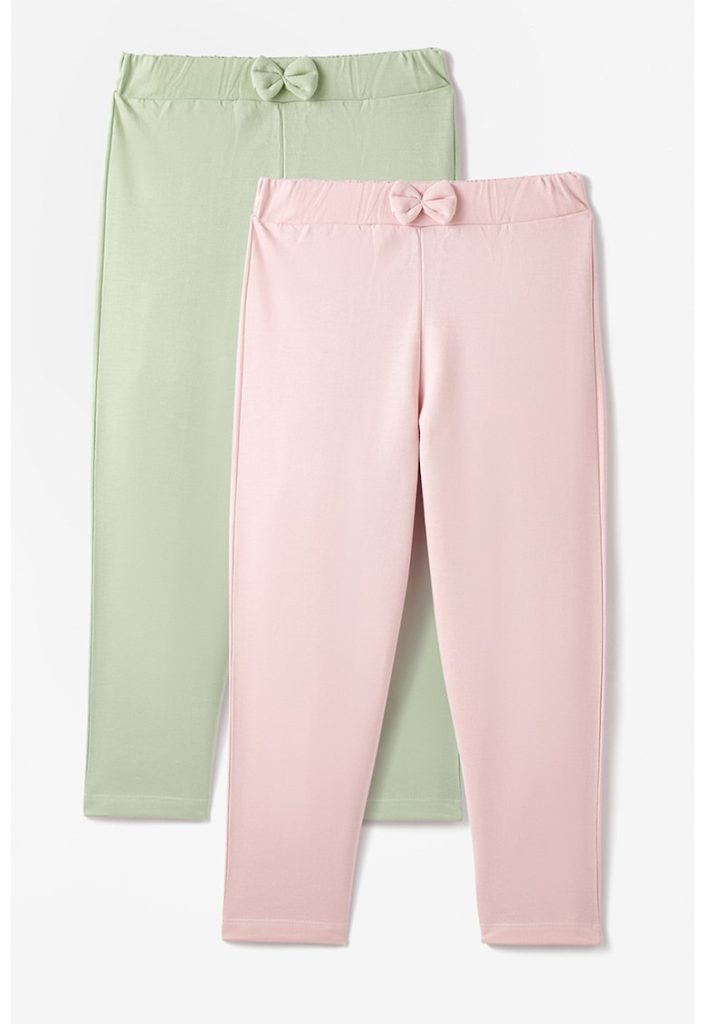 Set de pantaloni din bumbac cu detaliu funda - 2 Perechi-FETE/IMBRACAMINTE/Blugi-IMBRACAMINTE/Blugi