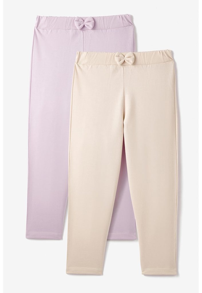 Set de pantaloni din bumbac cu detaliu funda - 2 Perechi-FETE/IMBRACAMINTE/Blugi-IMBRACAMINTE/Blugi