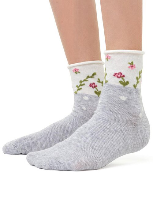 Sosete copii gri deschis cu floricele Steven S014-439-COPII