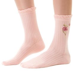 Sosete piersica raiate cu manseta ajurata Steven S017-037-FEMEI