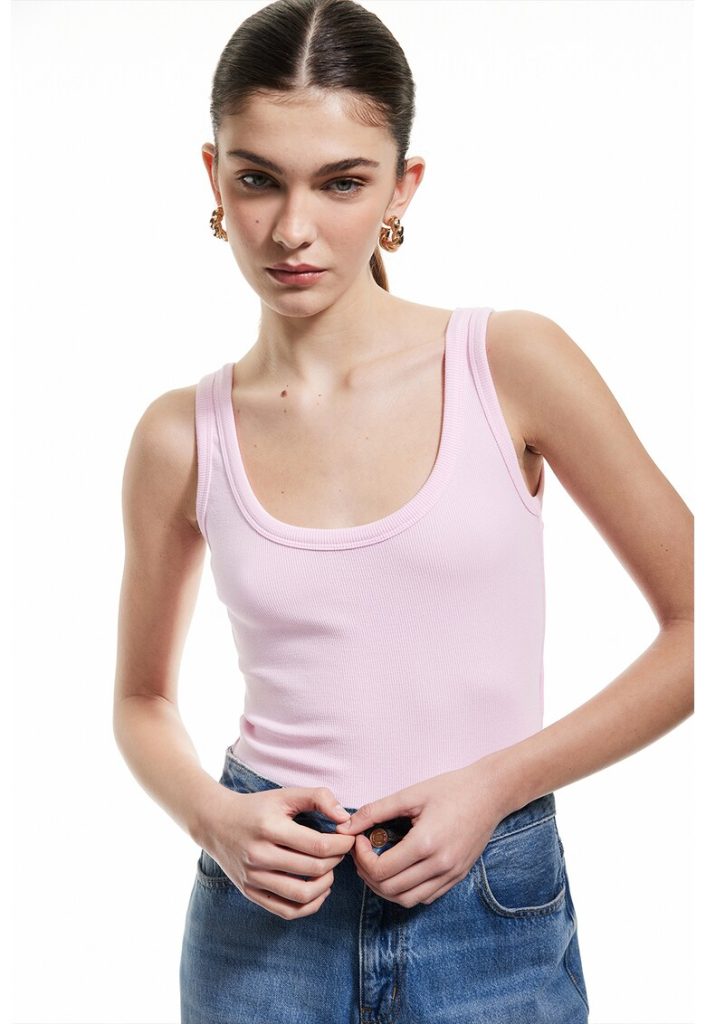 Top-body din amestec de bumbac cu decolteu drapat-FEMEI/IMBRACAMINTE/Tricouri si maiouri-IMBRACAMINTE/Tricouri si maiouri