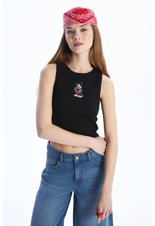 Top crop cu broderie cu Mickey Mouse-FEMEI/IMBRACAMINTE/Tricouri si maiouri-IMBRACAMINTE/Tricouri si maiouri
