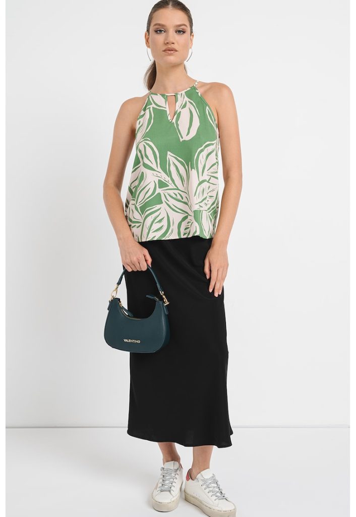 Top cu decolteu halter si model floral-FEMEI/IMBRACAMINTE/Tricouri si maiouri-IMBRACAMINTE/Tricouri si maiouri