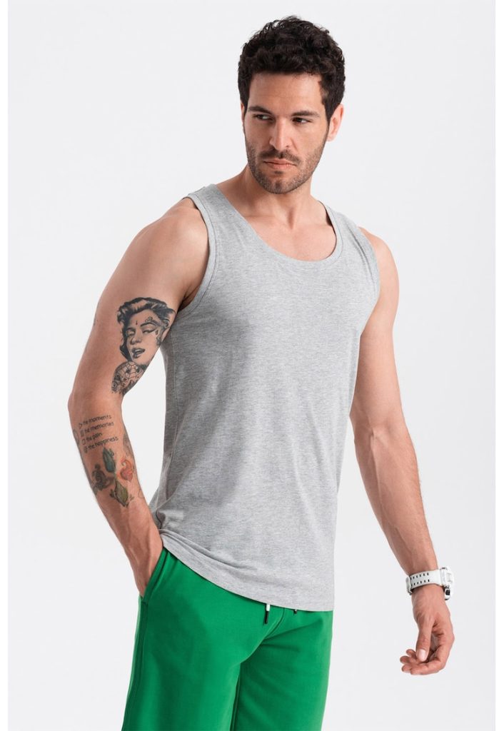 Top din bumbac cu model uni-BARBATI/IMBRACAMINTE/Tricouri si maiouri-IMBRACAMINTE/Tricouri si maiouri