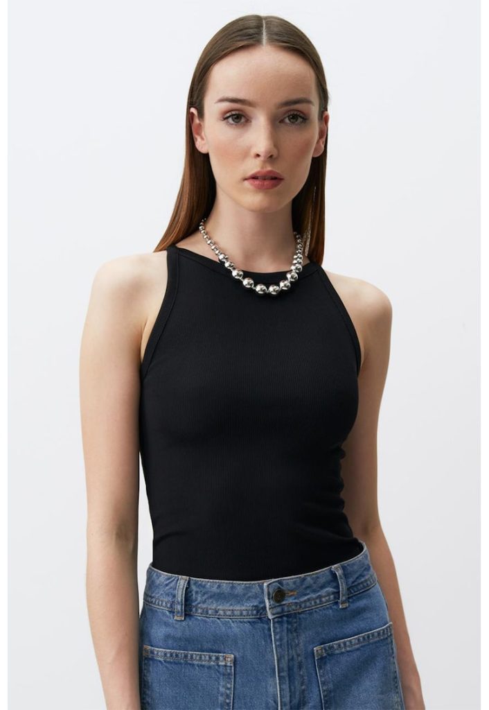 Top slim fit cu model uni-FEMEI/IMBRACAMINTE/Tricouri si maiouri-IMBRACAMINTE/Tricouri si maiouri