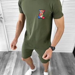 Trening barbati kaki pantaloni + tricou 10591 N7-4.1-Trening