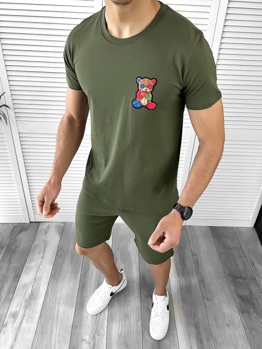 Trening barbati kaki pantaloni + tricou 10591 N7-4.1-Trening