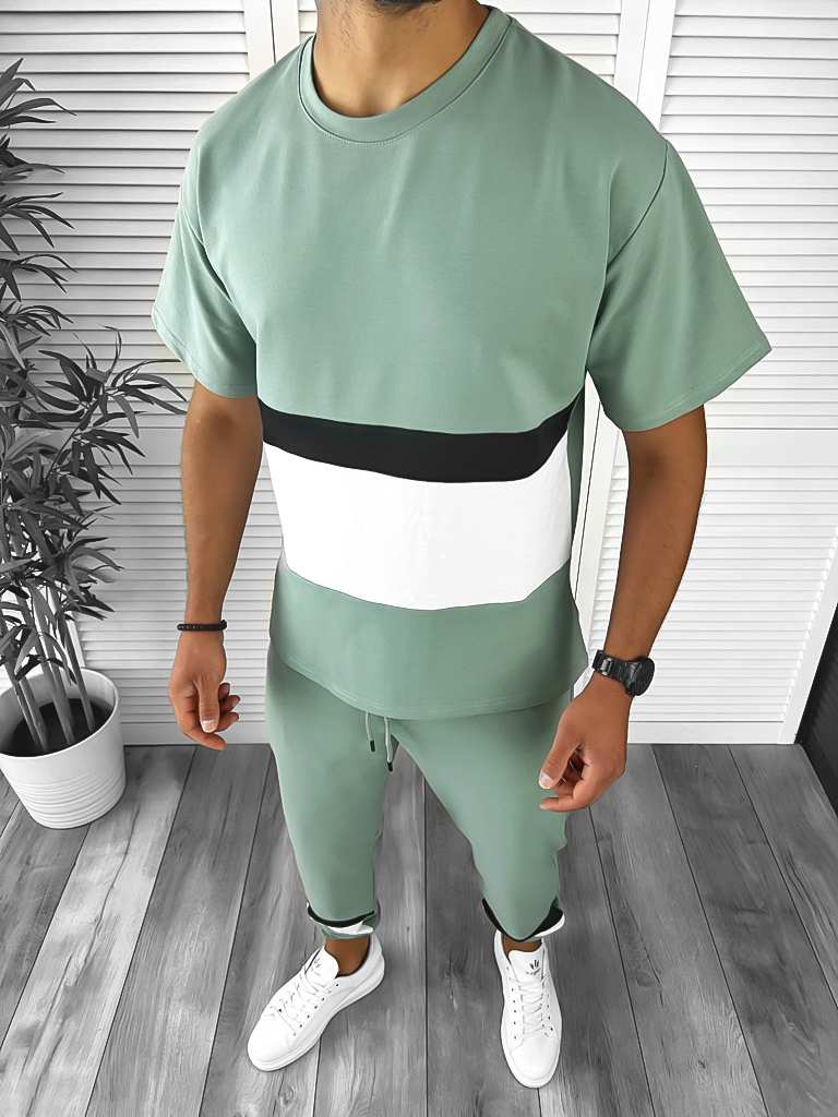 Trening barbati vernil pantaloni + tricou oversize B7987 D3-3.4-Trening