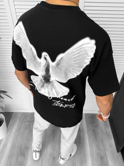 Tricou barbati negru  cu imprimeu pe spate  oversize Y248 D4-5.4-Tricouri