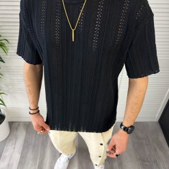 Tricou barbati negru  oversize Y223 40-2.3-Tricouri