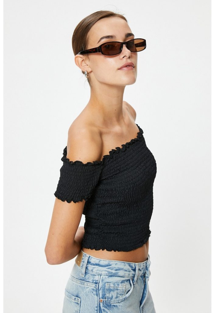 Tricou crop cu decolteu pe umeri-FEMEI/IMBRACAMINTE/Tricouri si maiouri-IMBRACAMINTE/Tricouri si maiouri
