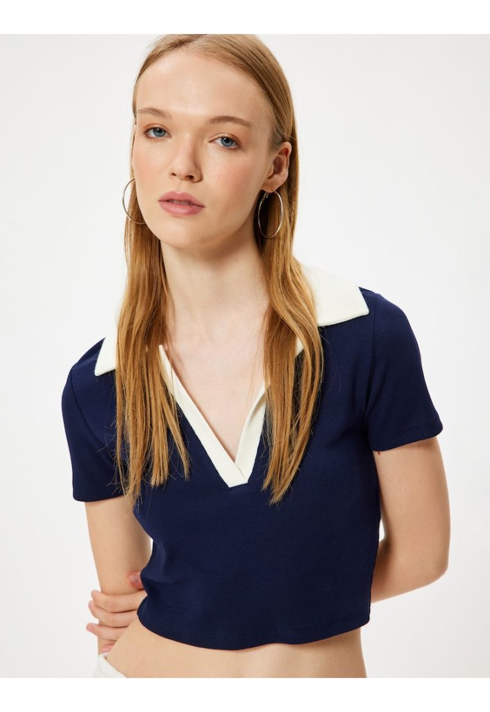 Tricou crop cu guler polo-FEMEI/IMBRACAMINTE/Tricouri si maiouri-IMBRACAMINTE/Tricouri si maiouri