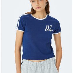 Tricou crop cu imprimeu-FEMEI/IMBRACAMINTE/Tricouri si maiouri-IMBRACAMINTE/Tricouri si maiouri
