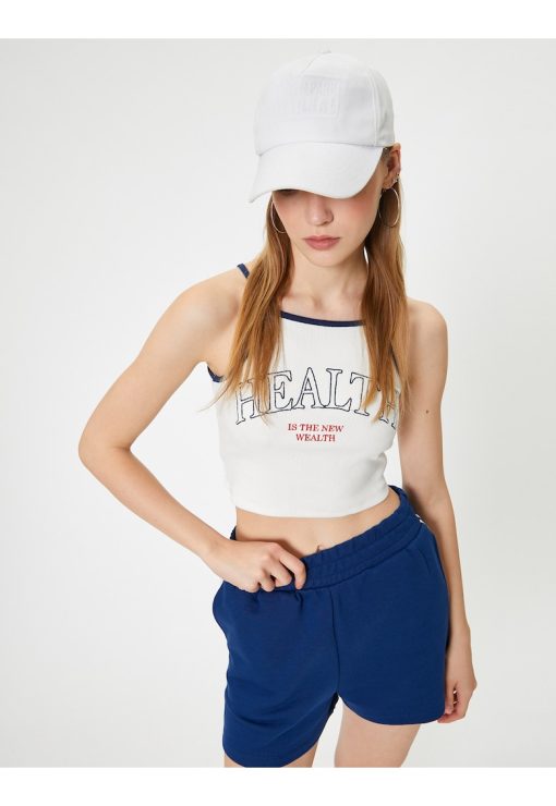 Tricou crop cu imprimeu text-FEMEI/IMBRACAMINTE/Tricouri si maiouri-IMBRACAMINTE/Tricouri si maiouri