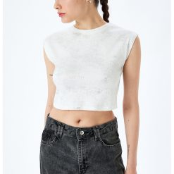 Tricou crop cu model cu aspect metalic-FEMEI/IMBRACAMINTE/Tricouri si maiouri-IMBRACAMINTE/Tricouri si maiouri