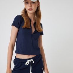 Tricou crop polo cu fermoar-FEMEI/IMBRACAMINTE/Tricouri si maiouri-IMBRACAMINTE/Tricouri si maiouri