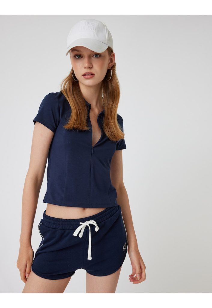 Tricou crop polo cu fermoar-FEMEI/IMBRACAMINTE/Tricouri si maiouri-IMBRACAMINTE/Tricouri si maiouri