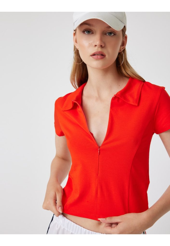 Tricou crop polo cu fermoar-FEMEI/IMBRACAMINTE/Tricouri si maiouri-IMBRACAMINTE/Tricouri si maiouri
