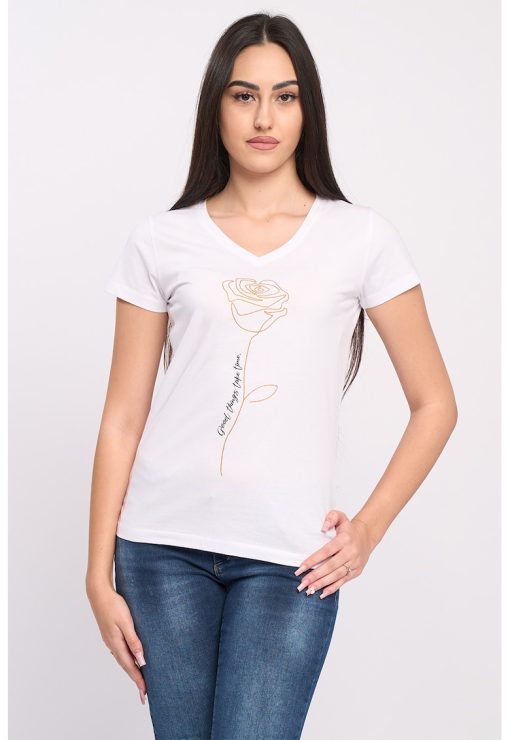 Tricou cu decolteu in V si imprimeu-FEMEI/IMBRACAMINTE/Tricouri si maiouri-IMBRACAMINTE/Tricouri si maiouri