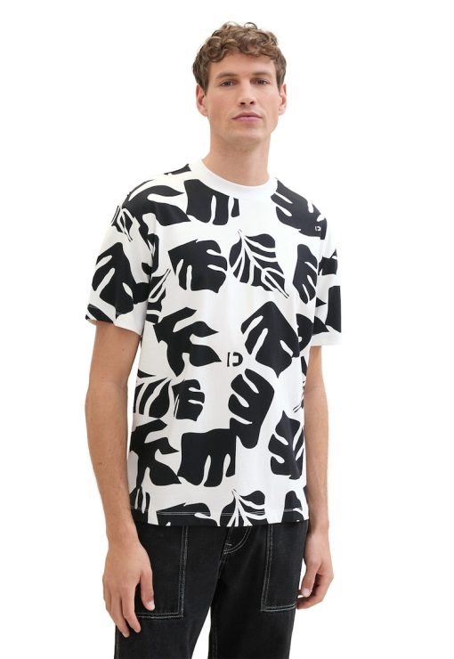 Tricou cu decolteu la baza gatului si imprimeu tropical-BARBATI/IMBRACAMINTE/Tricouri si maiouri-IMBRACAMINTE/Tricouri si maiouri