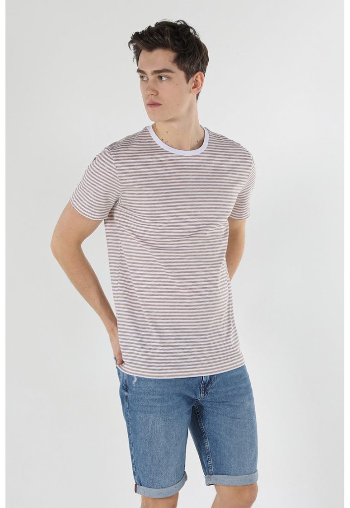 Tricou cu decolteu la baza gatului si model in dungi-BARBATI/IMBRACAMINTE/Tricouri si maiouri-IMBRACAMINTE/Tricouri si maiouri