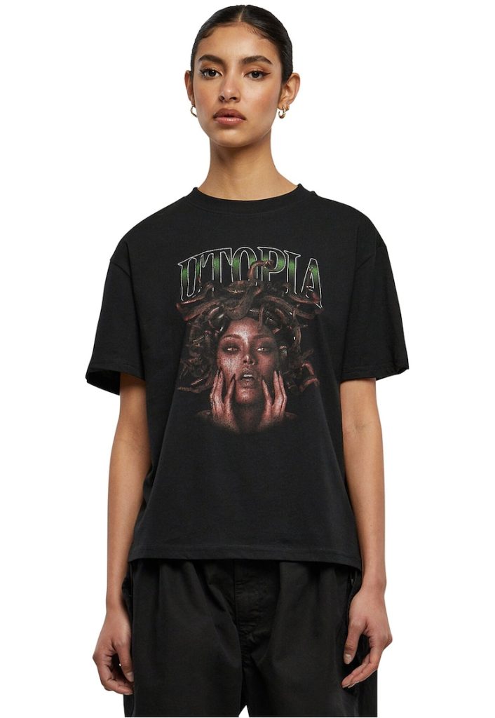 Tricou cu design grafic si decolteu la baza gatului-FEMEI/IMBRACAMINTE/Tricouri si maiouri-IMBRACAMINTE/Tricouri si maiouri