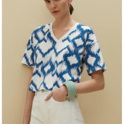 Tricou cu imprimeu si decolteu in V-FEMEI/IMBRACAMINTE/Tricouri si maiouri-IMBRACAMINTE/Tricouri si maiouri