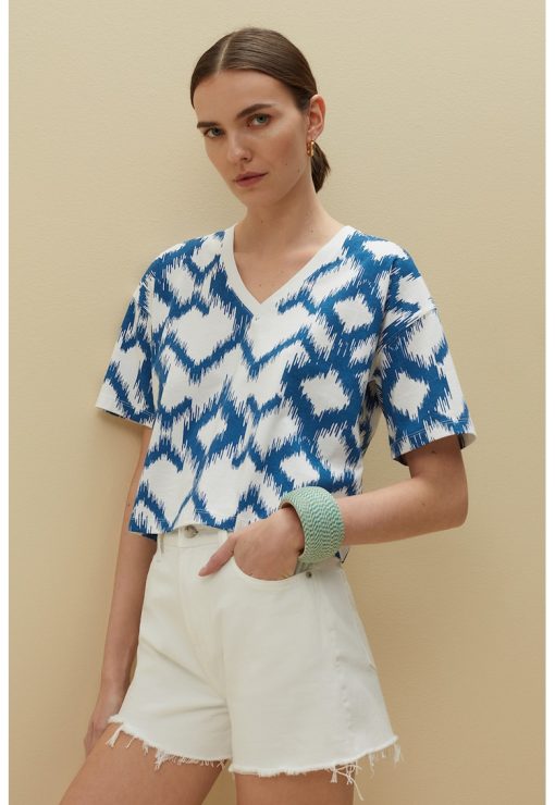 Tricou cu imprimeu si decolteu in V-FEMEI/IMBRACAMINTE/Tricouri si maiouri-IMBRACAMINTE/Tricouri si maiouri