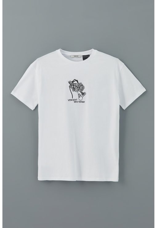 Tricou cu imprimeu si decolteu la baza gatului-FEMEI/IMBRACAMINTE/Tricouri si maiouri-IMBRACAMINTE/Tricouri si maiouri