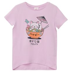 Tricou cu imprimeu si decolteu la baza gatului-FETE/IMBRACAMINTE/Tricouri si maiouri-IMBRACAMINTE/Tricouri si maiouri