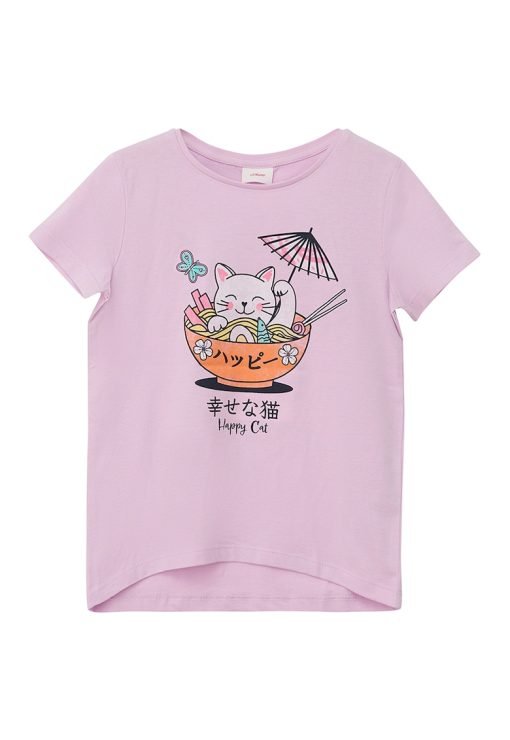 Tricou cu imprimeu si decolteu la baza gatului-FETE/IMBRACAMINTE/Tricouri si maiouri-IMBRACAMINTE/Tricouri si maiouri