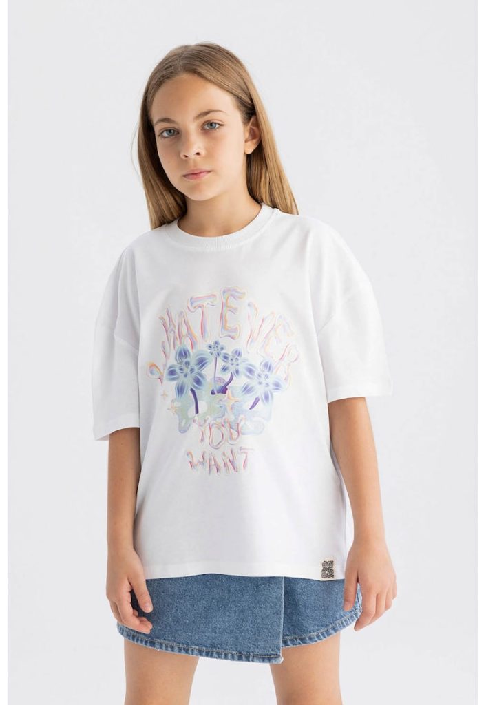 Tricou cu imprimeu si maneci cazute-FETE/IMBRACAMINTE/Tricouri si maiouri-IMBRACAMINTE/Tricouri si maiouri