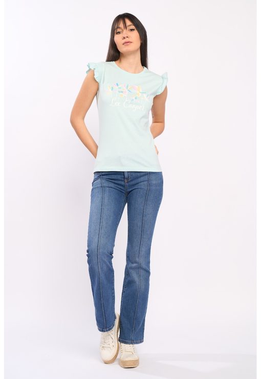 Tricou cu logo si decolteu la baza gatului-FEMEI/IMBRACAMINTE/Tricouri si maiouri-IMBRACAMINTE/Tricouri si maiouri