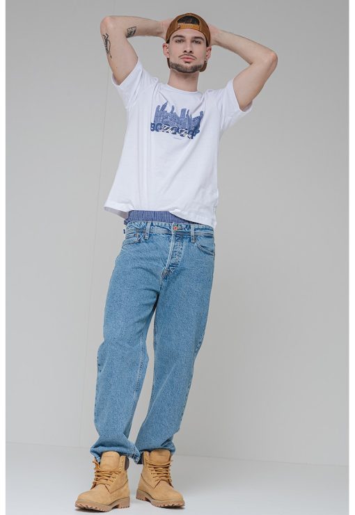 Tricou cu model grafic si decolteu la baza gatului-BARBATI/IMBRACAMINTE/Tricouri si maiouri-IMBRACAMINTE/Tricouri si maiouri