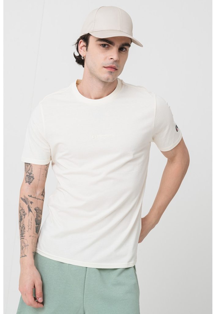 Tricou cu model uni si detalii cu broderie logo-BARBATI/IMBRACAMINTE/Tricouri si maiouri-IMBRACAMINTE/Tricouri si maiouri