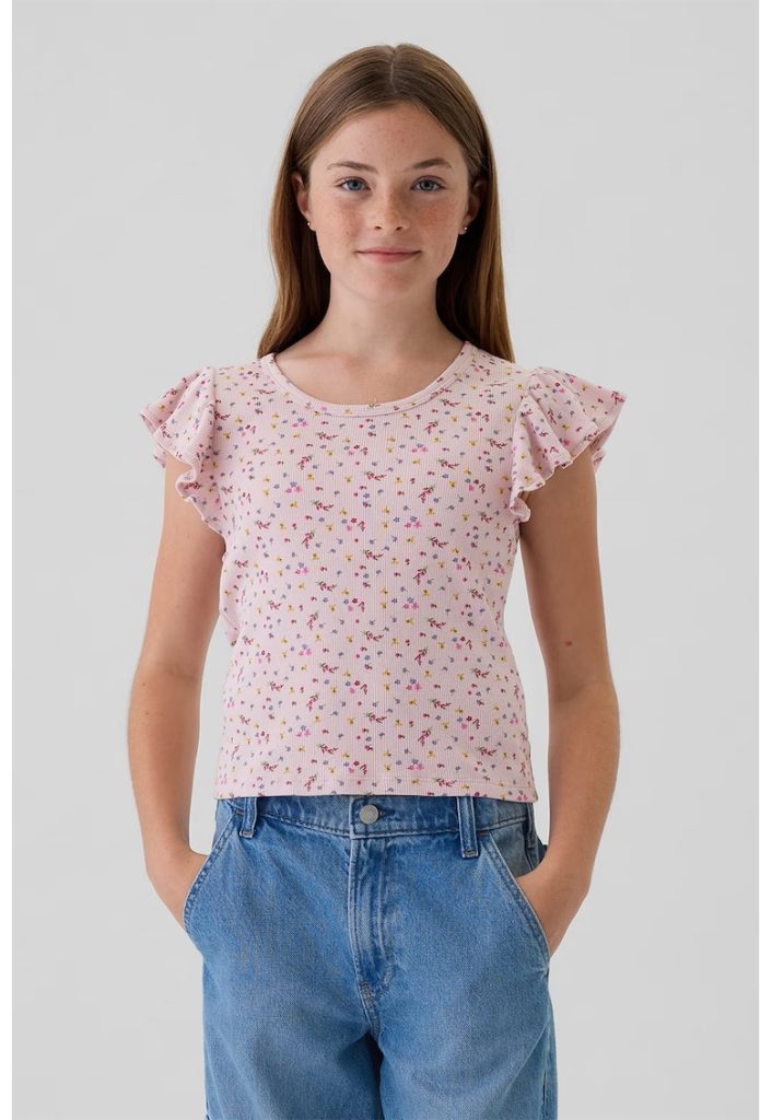 Tricou cu striatii si maneci cu volane-FETE/IMBRACAMINTE/Tricouri si maiouri-IMBRACAMINTE/Tricouri si maiouri