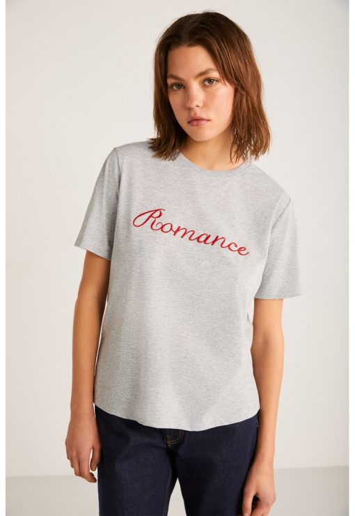 Tricou de bumbac cu broderie text-FEMEI/IMBRACAMINTE/Tricouri si maiouri-IMBRACAMINTE/Tricouri si maiouri