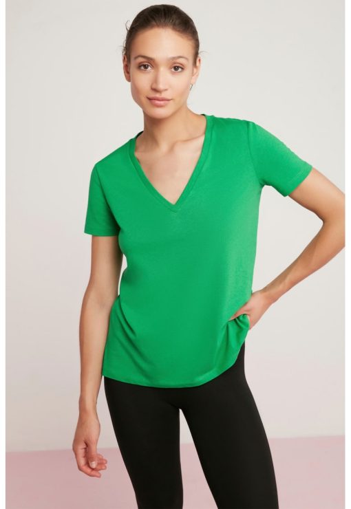 Tricou de bumbac cu decolteu in V-FEMEI/IMBRACAMINTE/Tricouri si maiouri-IMBRACAMINTE/Tricouri si maiouri